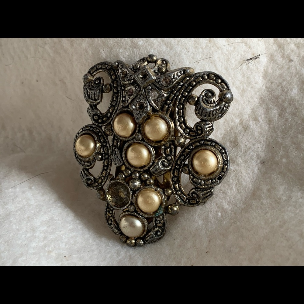 Antique silver and pearl brooch